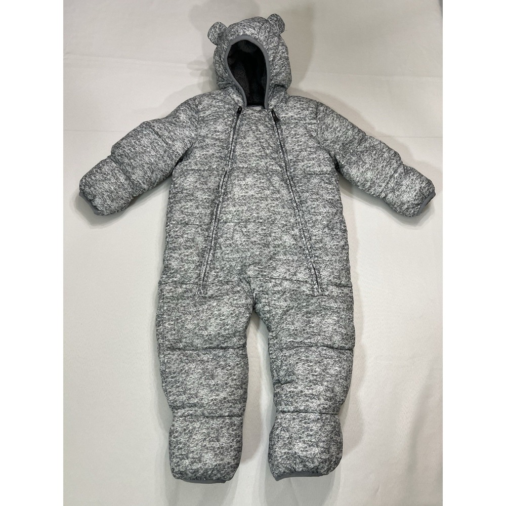 Baby GAP Down Bunting Snowsuit 18-24M Heather Gray Hooded Winter Coat Primaloft